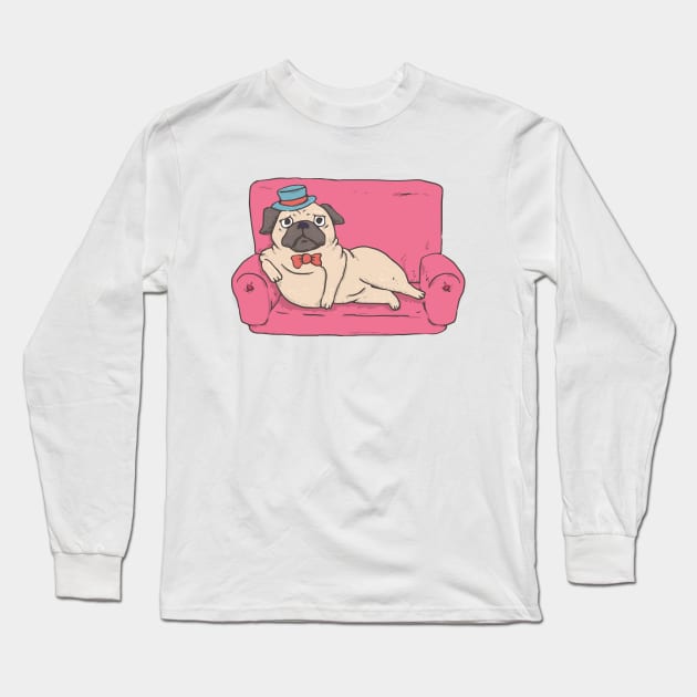 Pug Setting on the couch Long Sleeve T-Shirt by KC Happy Shop